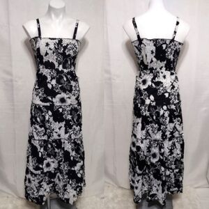 NWT Speed Control Black Floral Maxi Dress Smocked Tiered Summer Casual Small